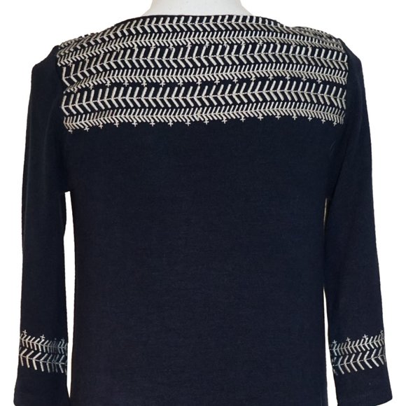 Edme & Esyllte for Anthropologie Embroidered & Lined Navy Blue Sweater Dress - Picture 6 of 9